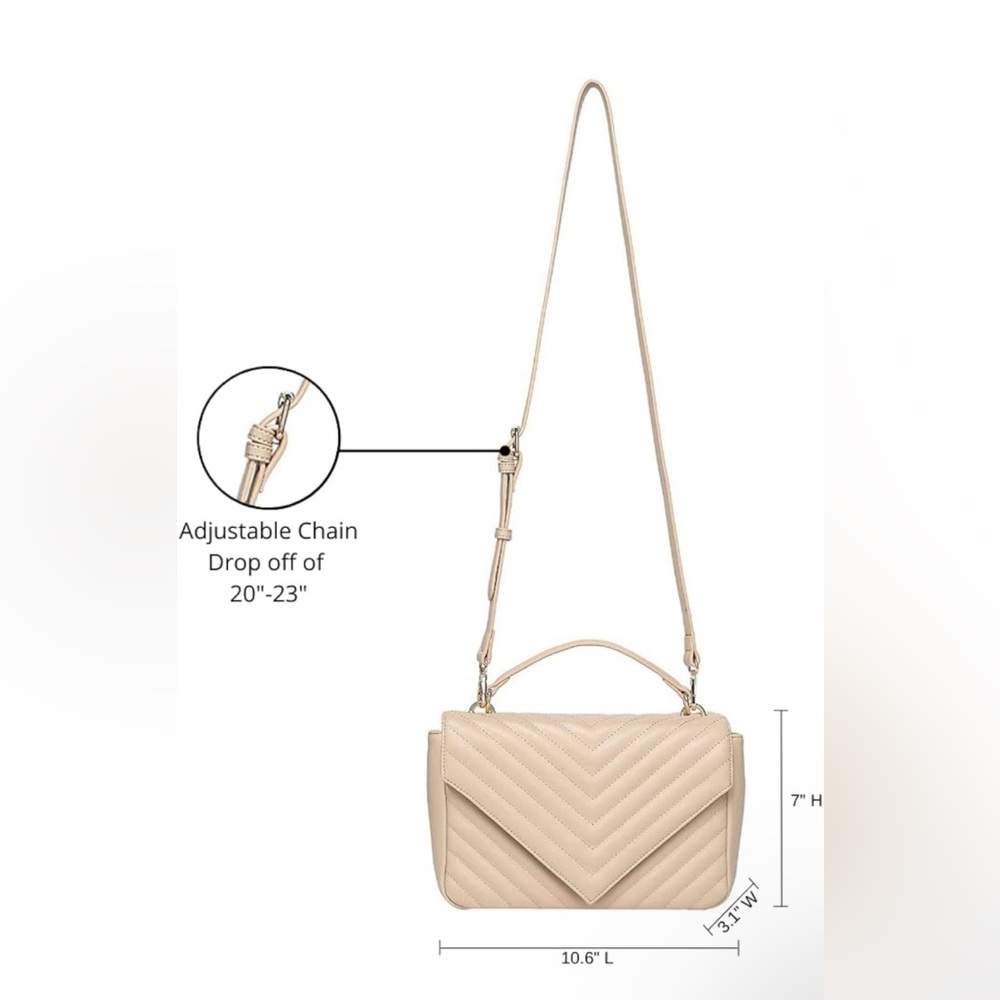 NWT beige Daisy Rose chevron flap top-handle/crossbody bag - Picture 6 of 11